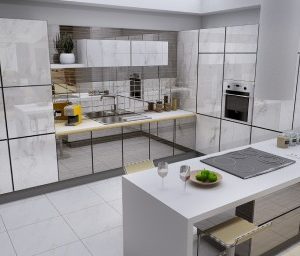 Mẫu Tủ Bếp Kiểu Chữ L 014 Bàn Đảo