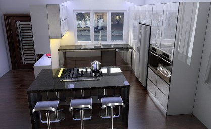 Tủ bếp chữ L hợp kim nhôm có bàn đảo TB06 1 Tủ bếp chữ L hợp kim nhôm có bàn đảo TB06