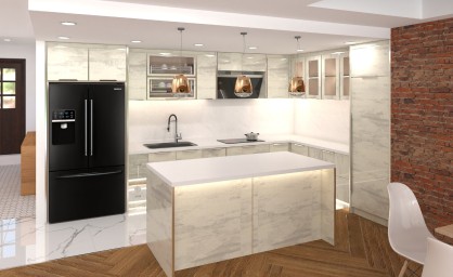 Tủ bếp chữ L hợp kim nhôm có bàn đảo TB15 1 Tủ bếp chữ L hợp kim nhôm có bàn đảo TB15