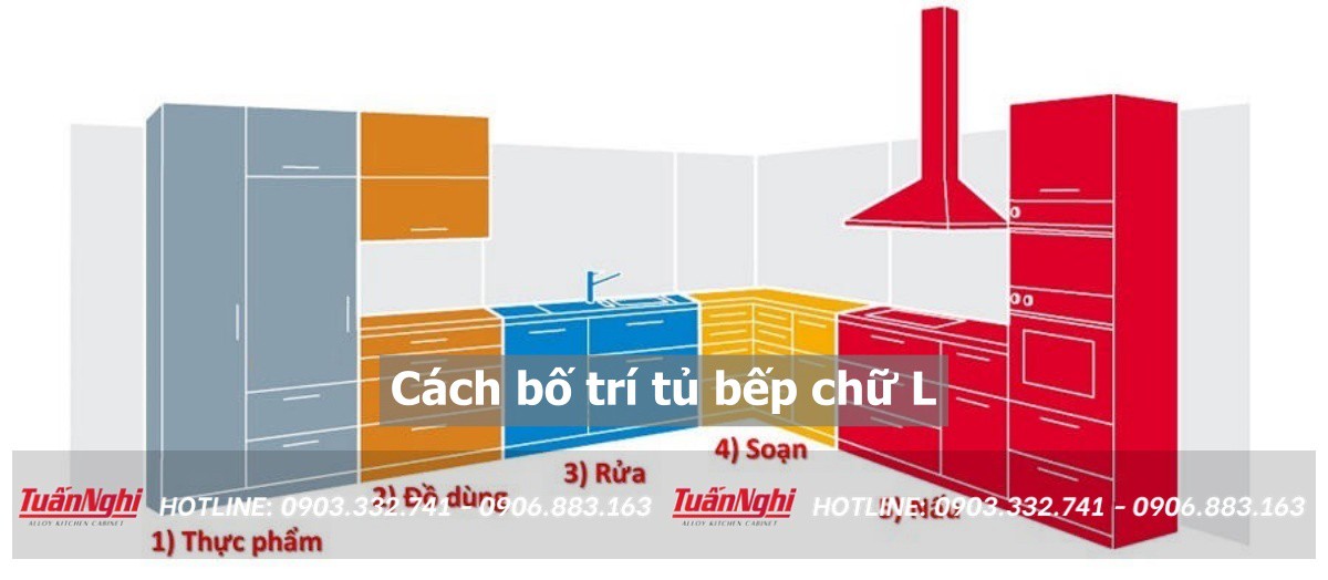 cách bố trí tủ bếp chữ L