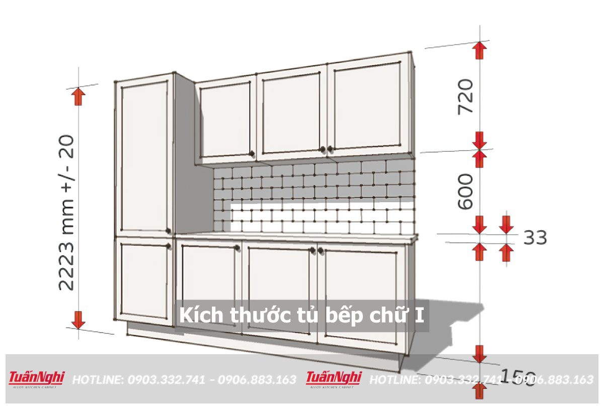 kích thước tủ bếp chữ i