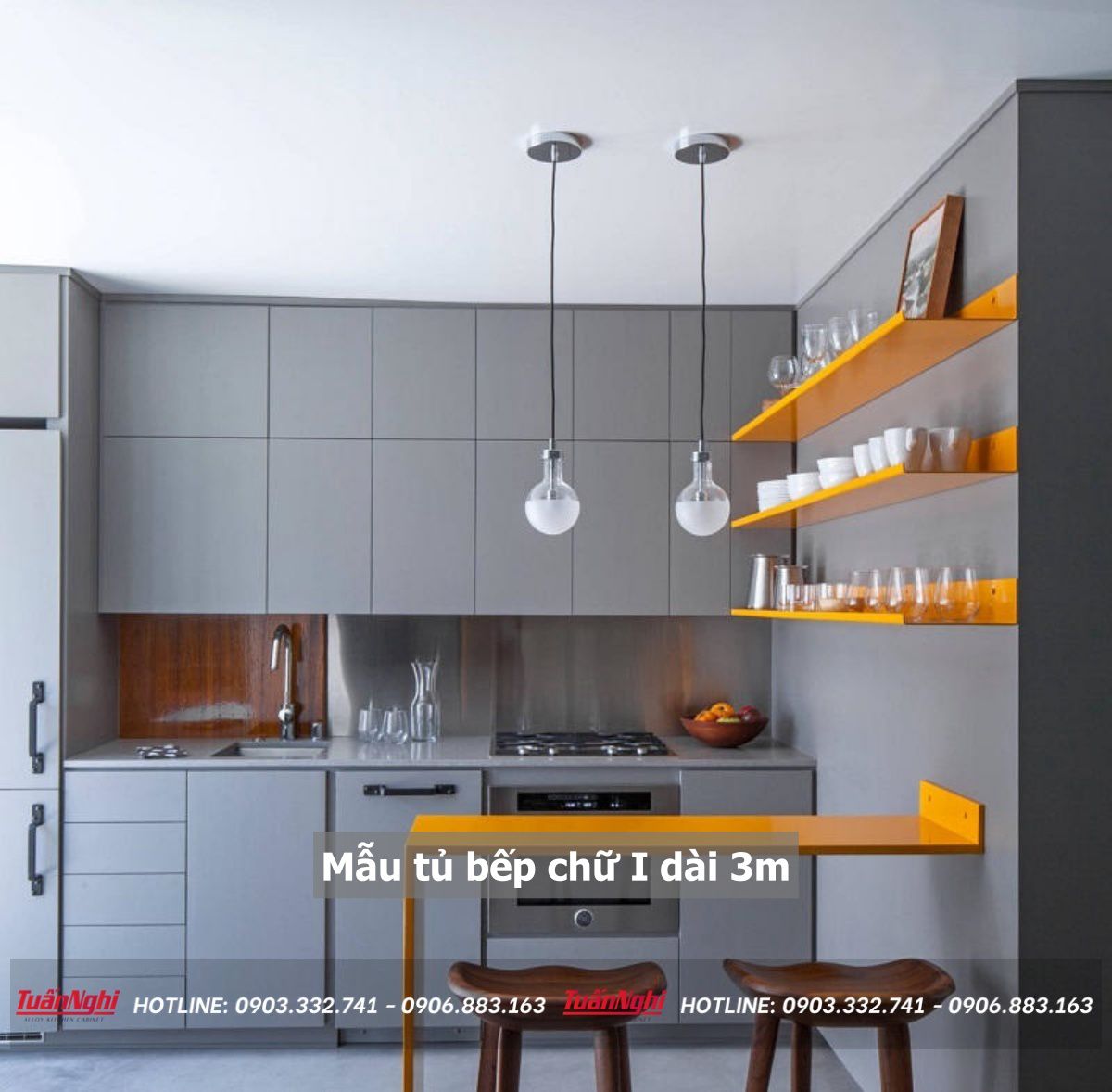Tủ bếp chữ i dài 3m