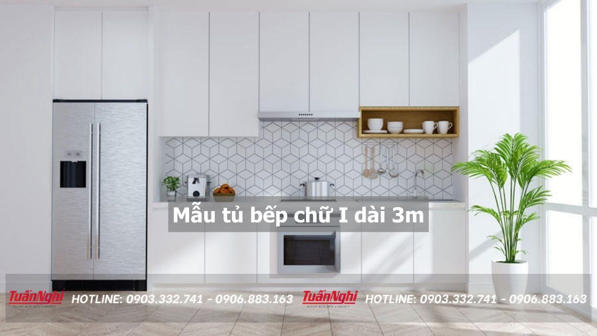 mẫu tủ bếp chữ i dài 3m