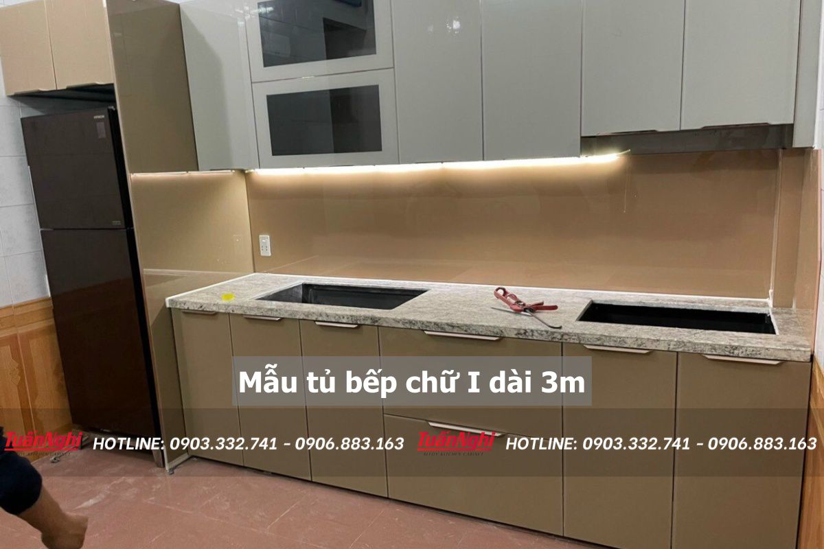 mẫu tủ bếp chữ i dài 3m
