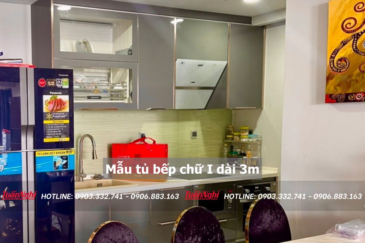 mẫu tủ bếp chữ i dài 3m