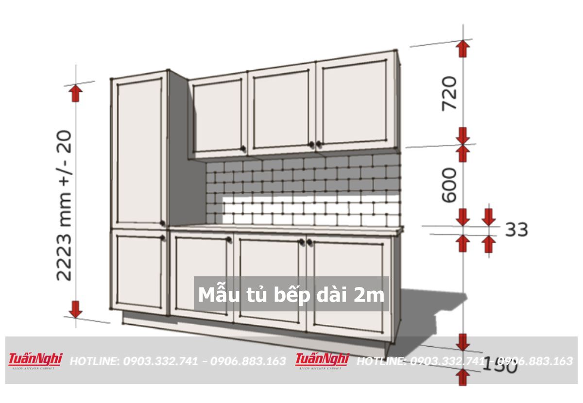 mẫu tủ bếp dài 2m