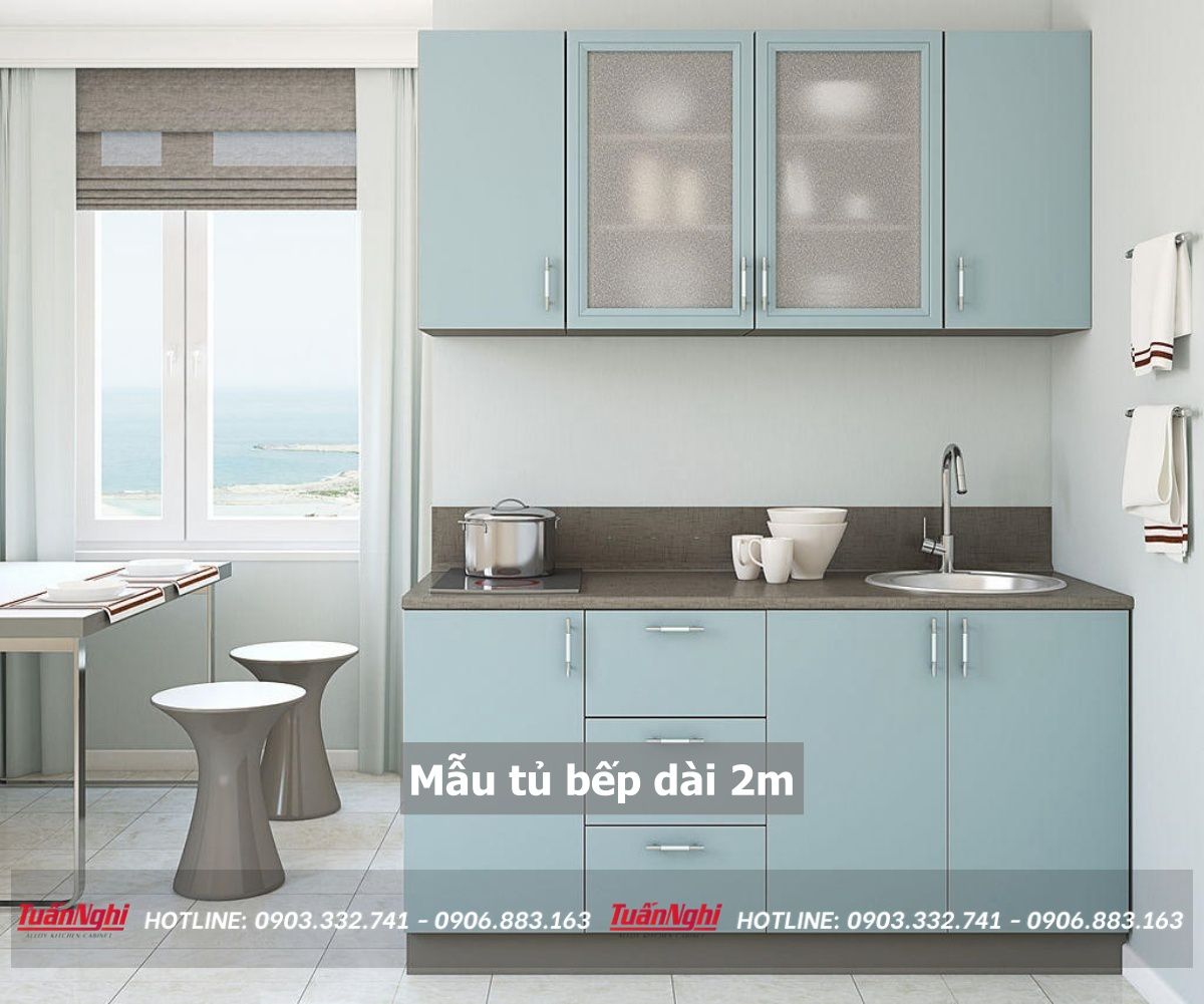 mẫu tủ bếp dài 2m