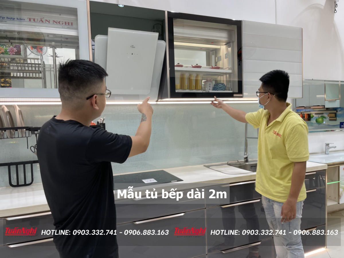mẫu tủ bếp chữ i dài 2m