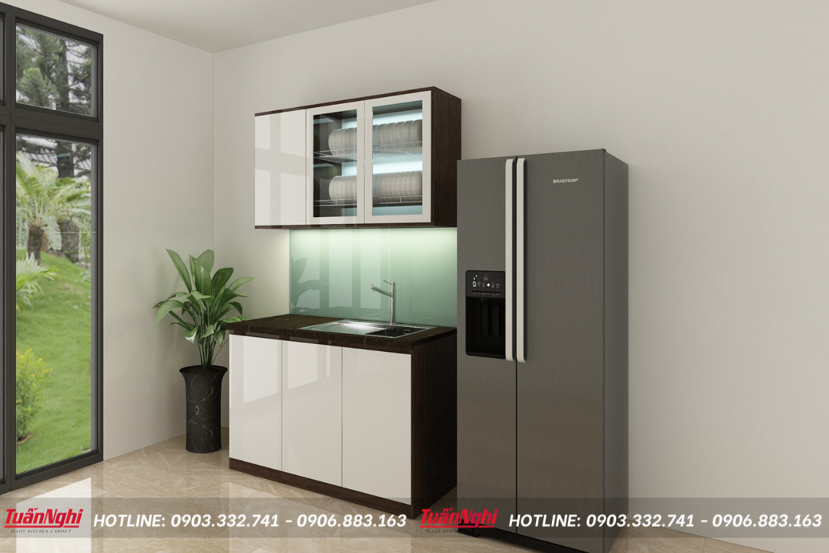 Mẫu tủ bếp mini gỗ công nghiệp Melamine