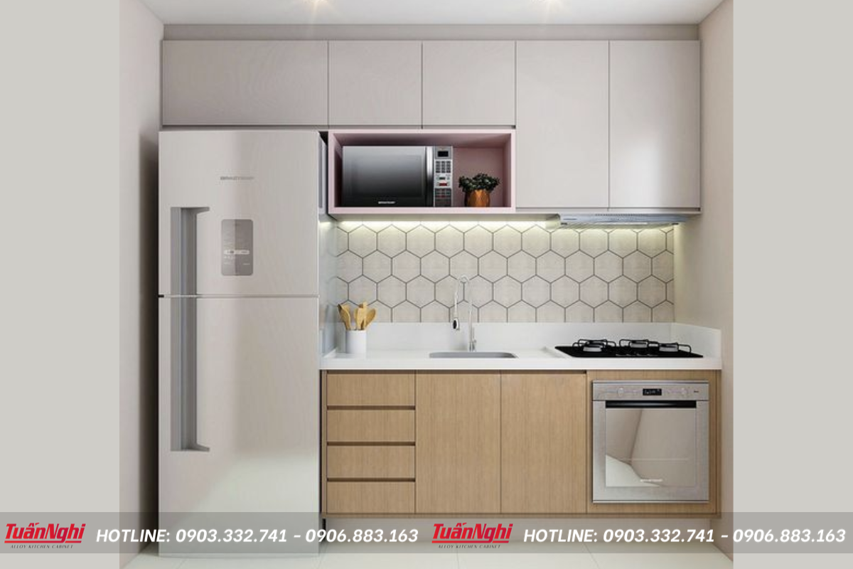 Mẫu tủ bếp mini gỗ công nghiệp Melamine