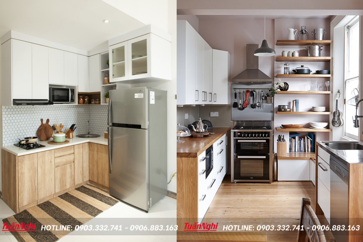 Mẫu tủ bếp mini gỗ tự nhiên