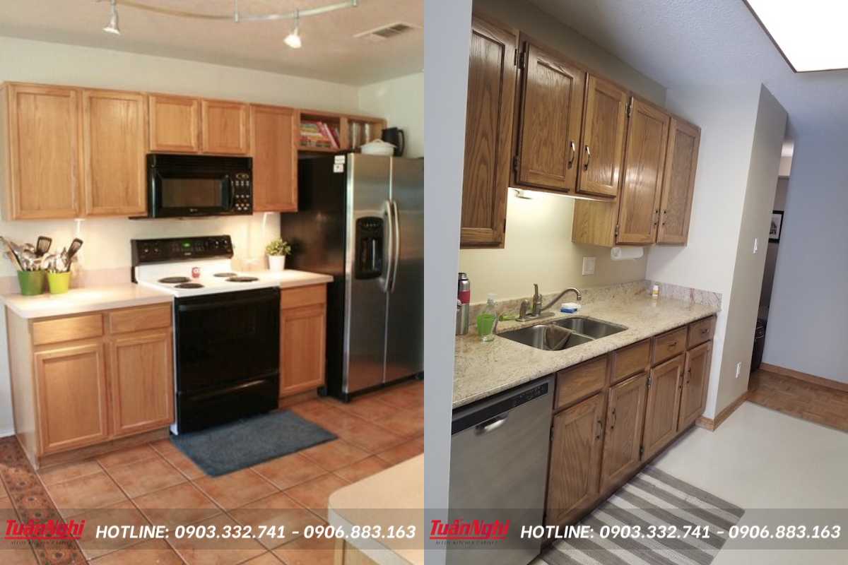 Mẫu tủ bếp mini gỗ tự nhiên