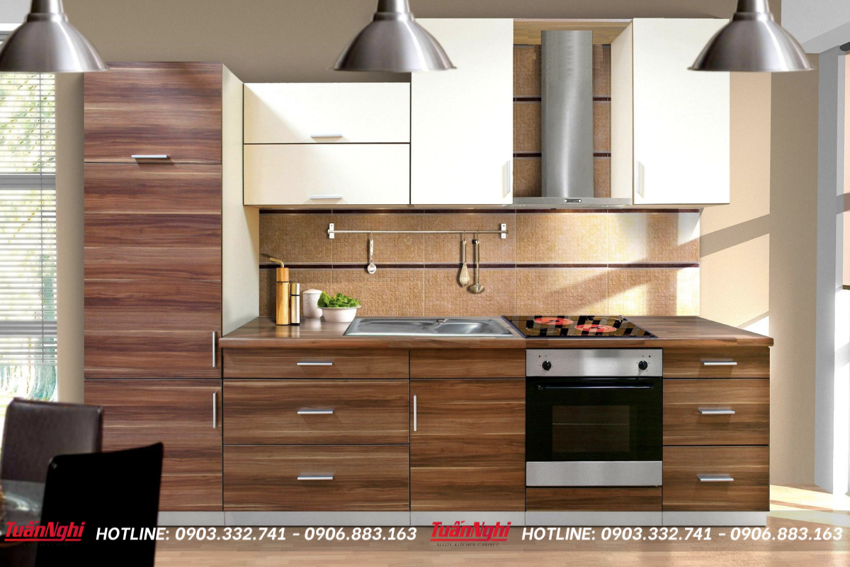Mẫu tủ bếp mini gỗ tự nhiên