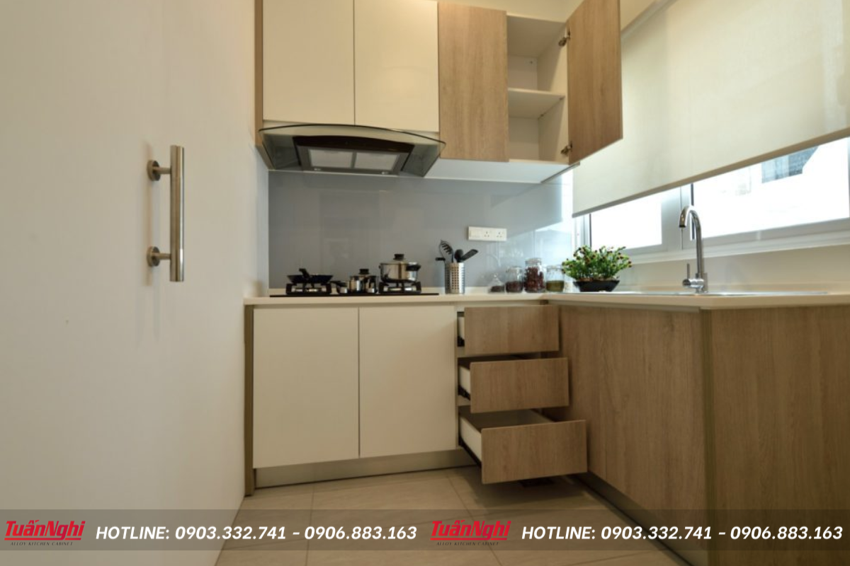 Mẫu tủ bếp mini gỗ tự nhiên