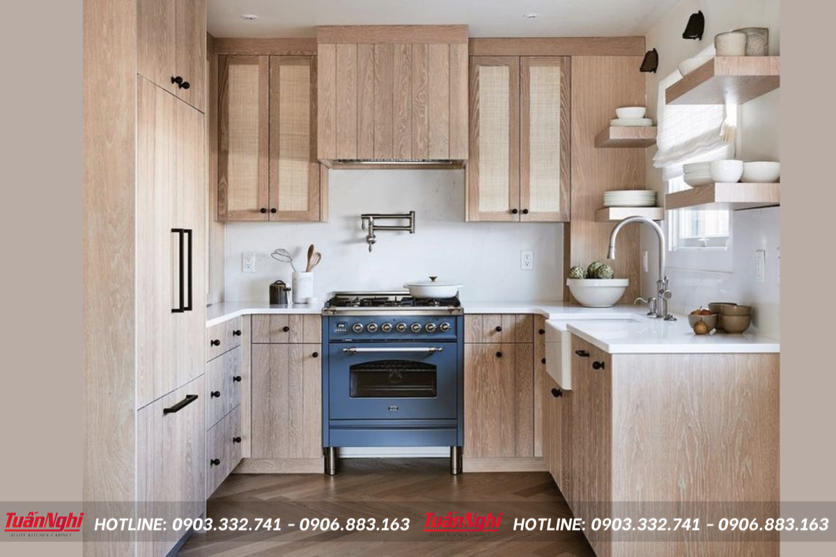 Mẫu tủ bếp mini gỗ tự nhiên