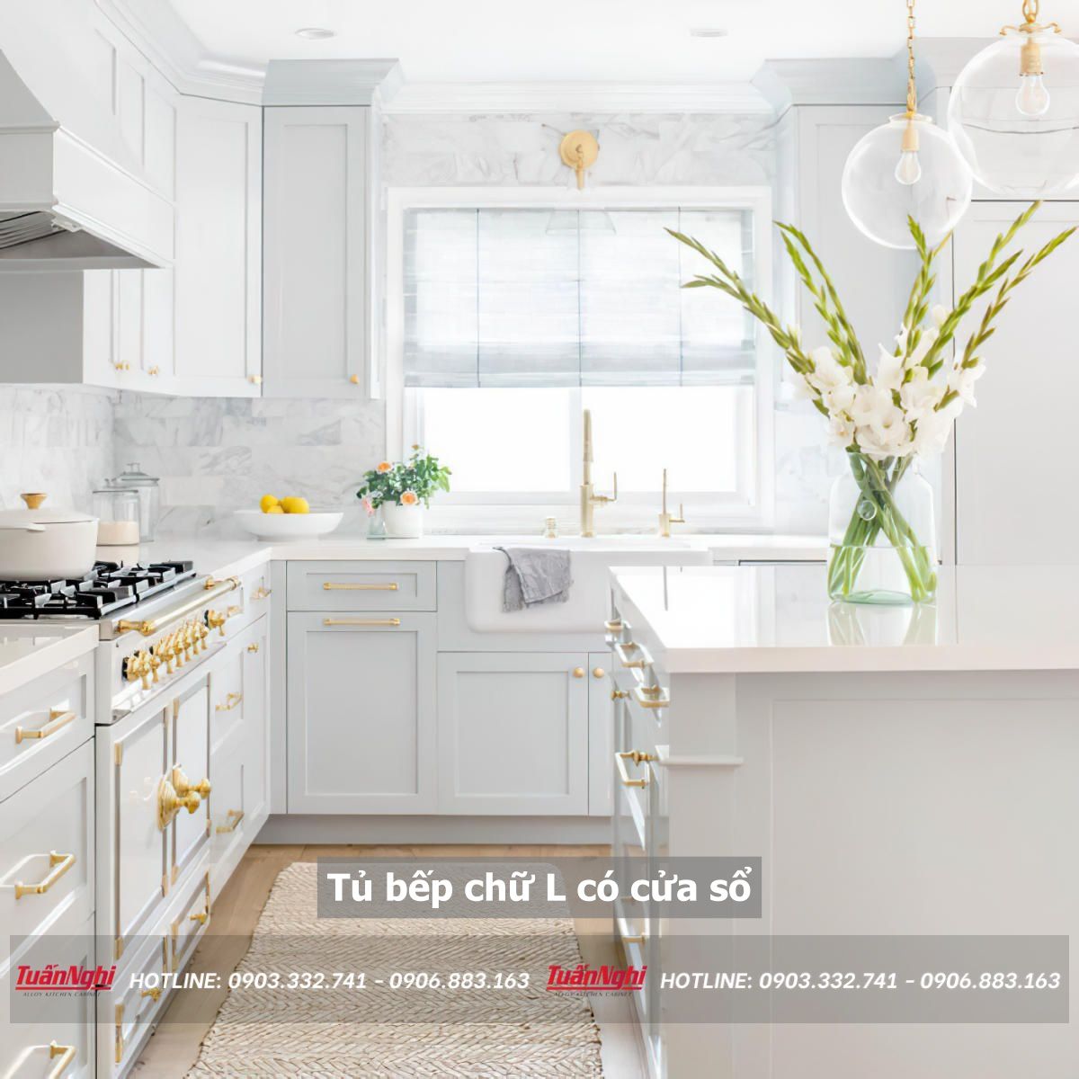 tủ bếp chữ L có cửa sổ