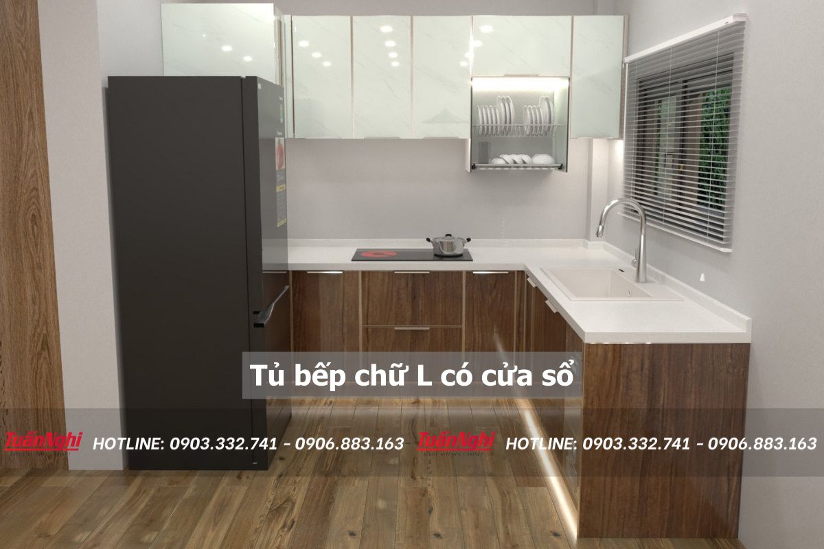 mẫu tủ bếp có cửa sổ