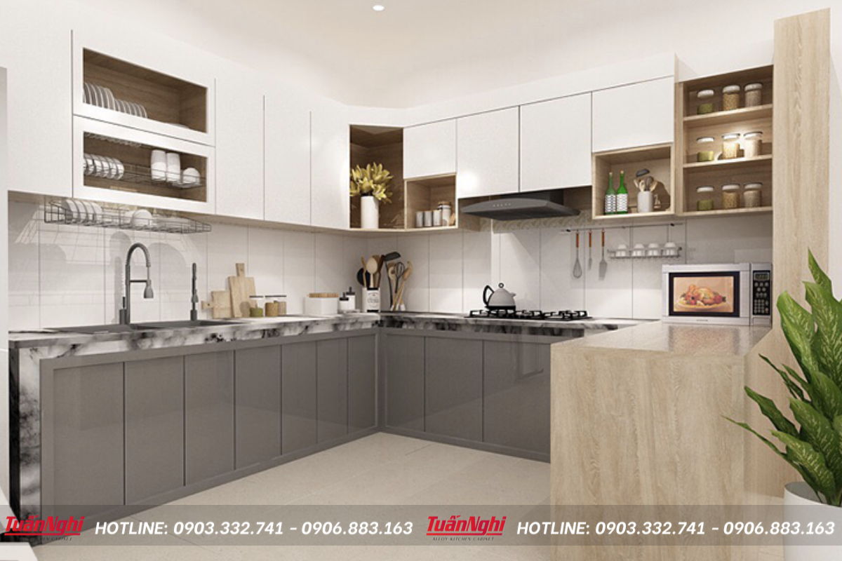 mẫu tủ bếp có bồn rửa bát