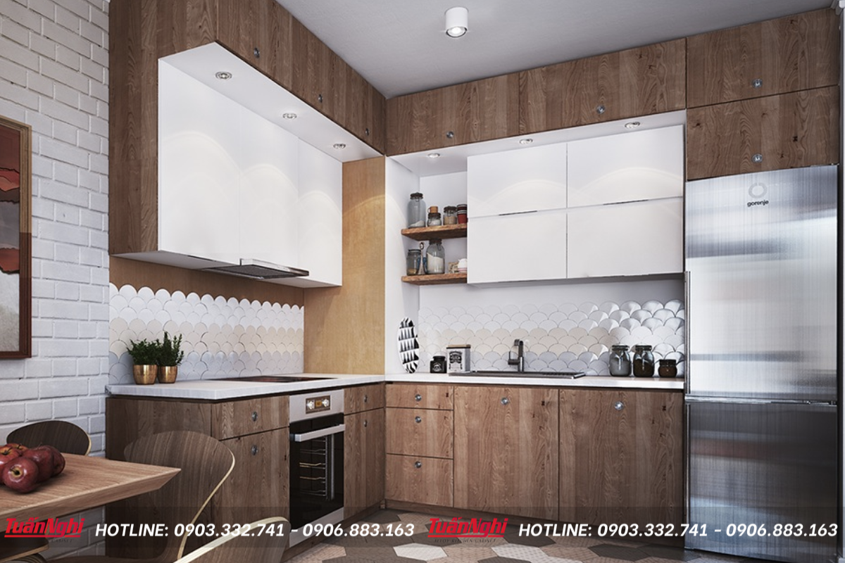 mẫu tủ bếp có bồn rửa bát