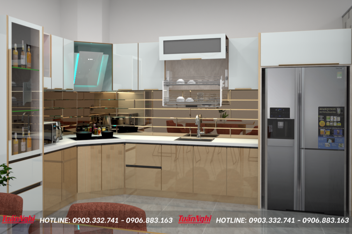 mẫu tủ bếp có bồn rửa bát