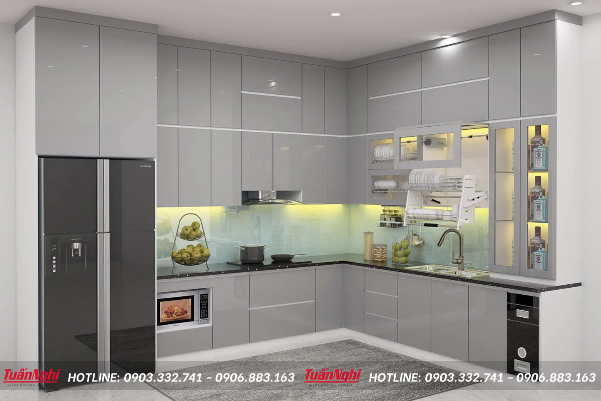 mẫu tủ bếp có bồn rửa bát