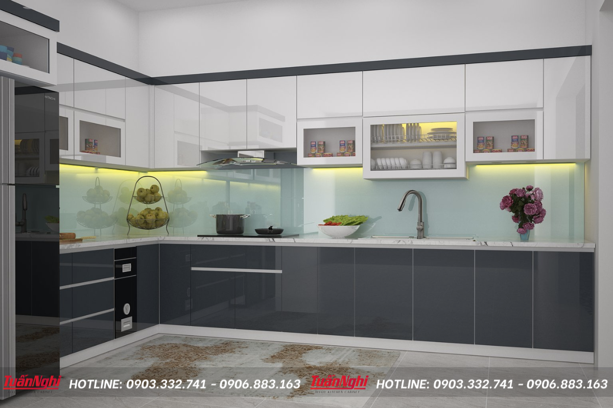 mẫu tủ bếp có bồn rửa bát