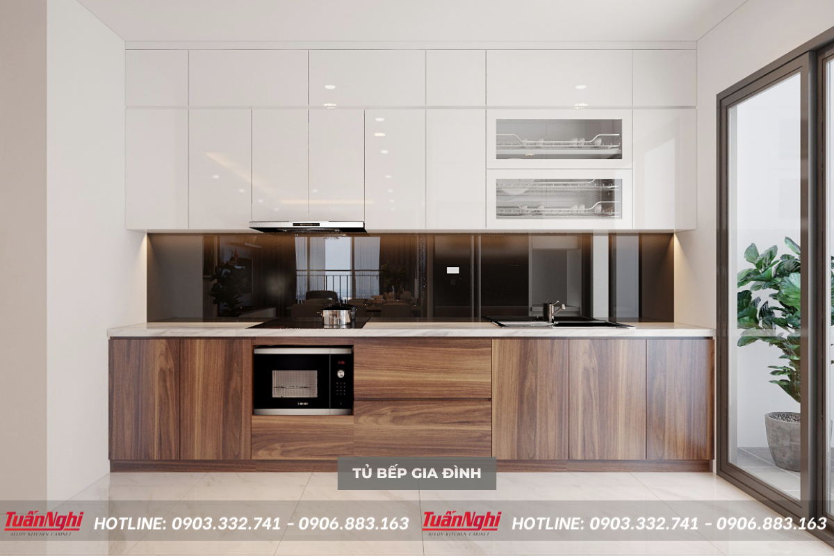 mẫu tủ bếp gia đình chữ i