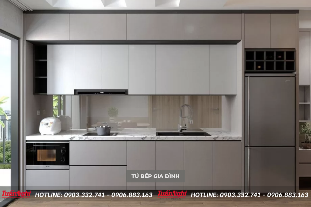 mẫu tủ bếp gia đình chữ i