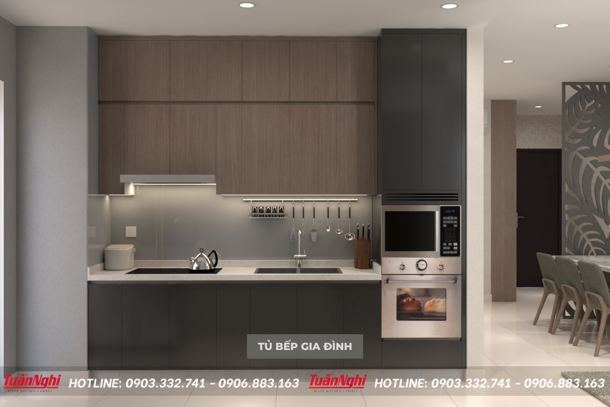 mẫu tủ bếp gia đình chữ i