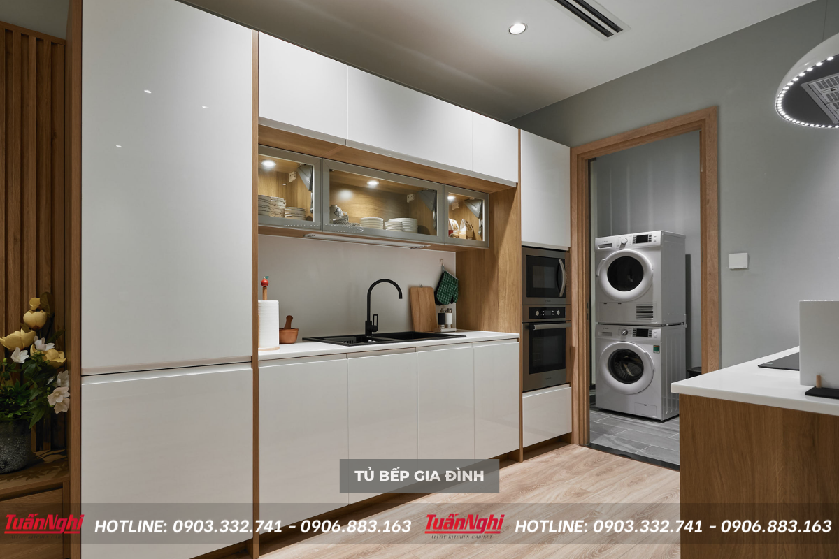 mẫu tủ bếp gia đình chữ i