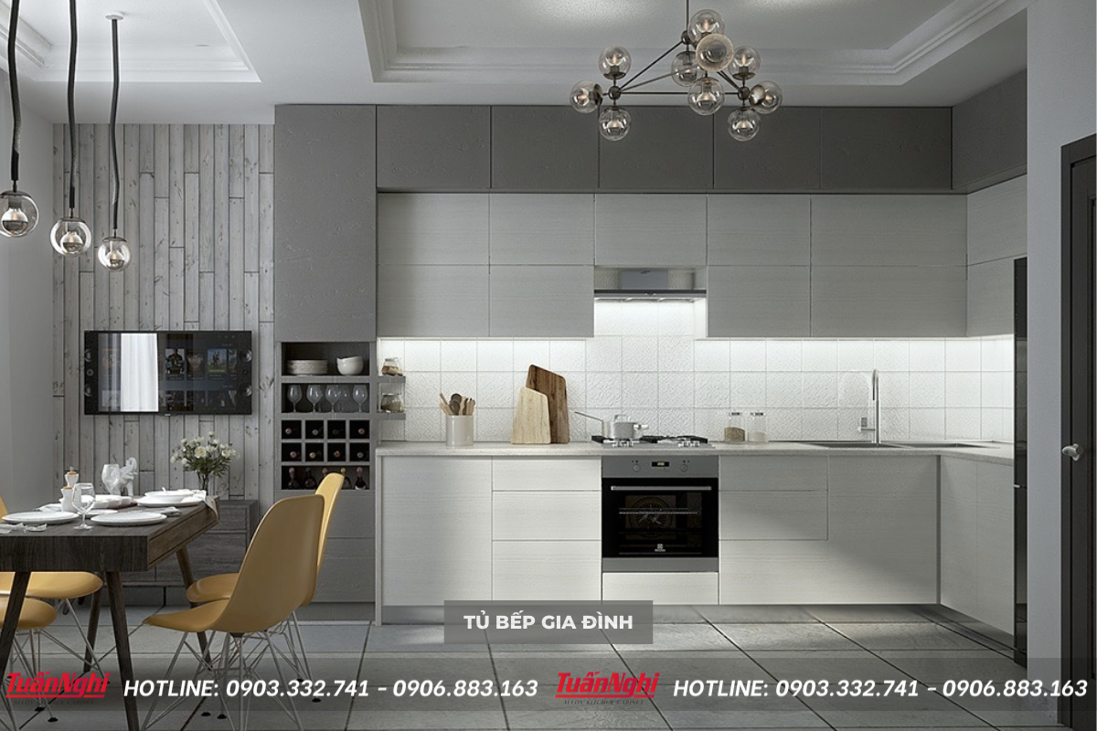 mẫu tủ bếp gia đình chữ i