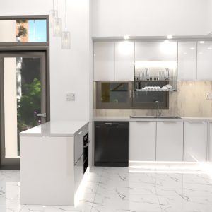 Tủ bếp chữ L hợp kim nhôm có bàn đảo TB06