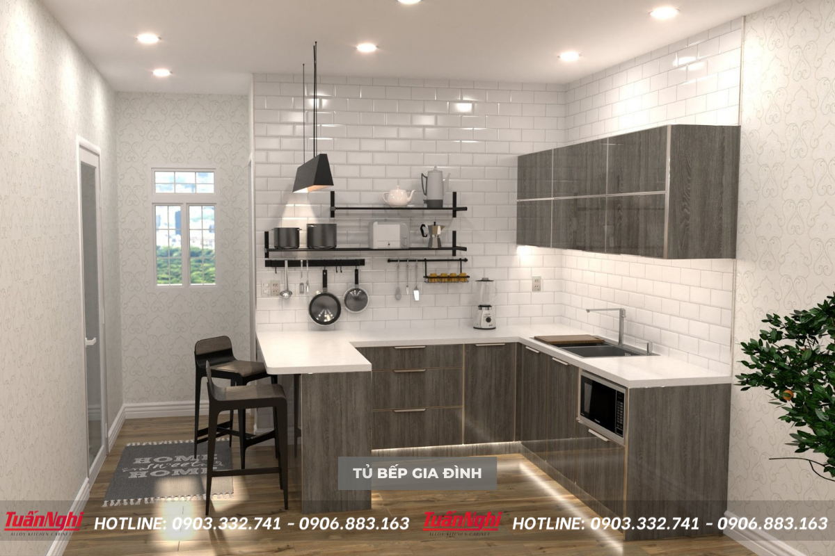 mẫu tủ bếp gia đình chữ u