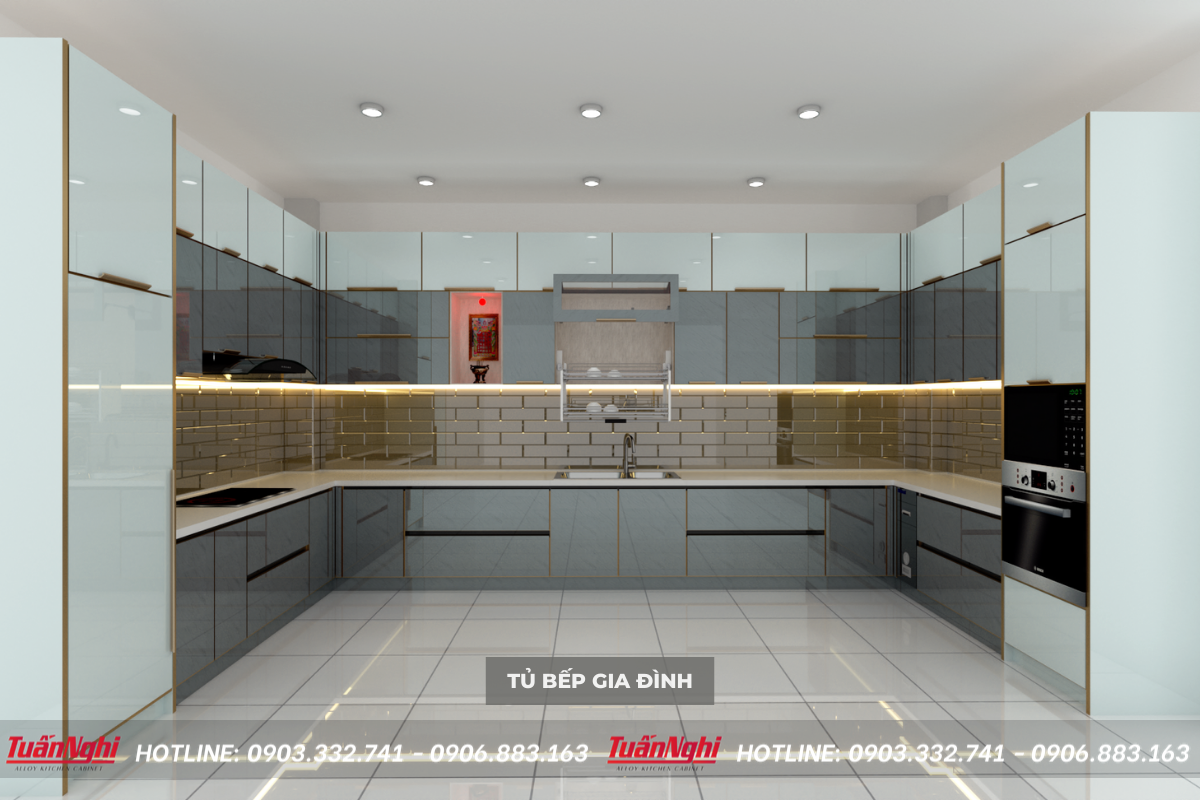 mẫu tủ bếp gia đình chữ u