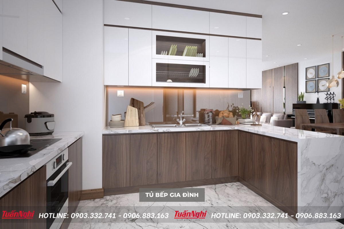 mẫu tủ bếp gia đình chữ u