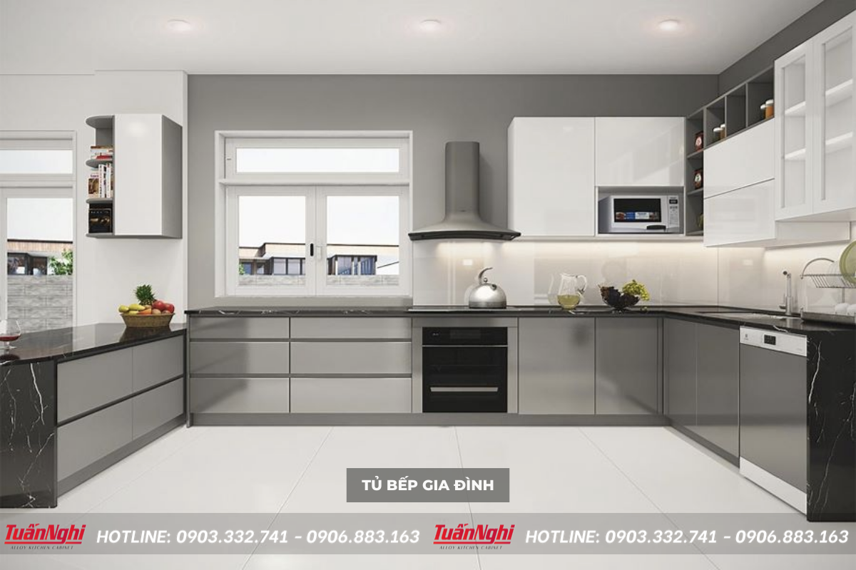 mẫu tủ bếp gia đình chữ u