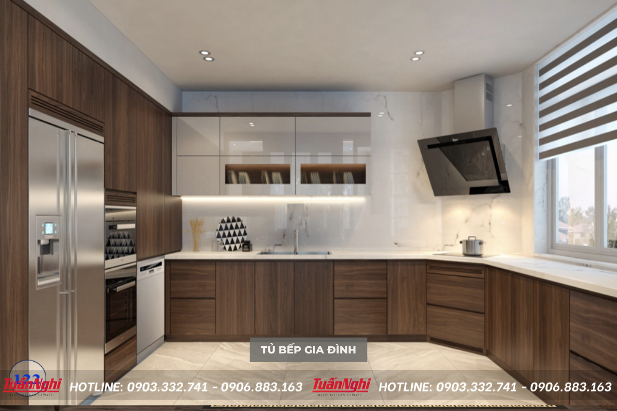 mẫu tủ bếp gia đình chữ u