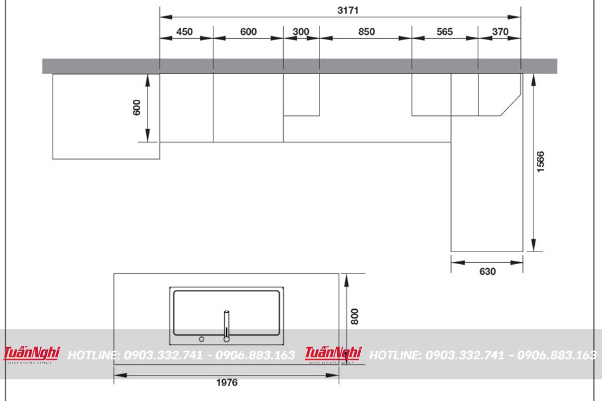 Kích thước bàn bếp theo tiêu chuẩn
