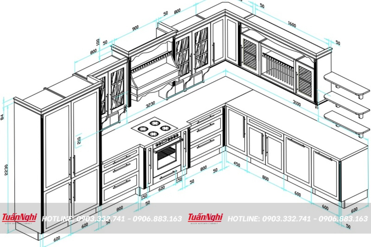 Kích thước các khoang tủ bếp