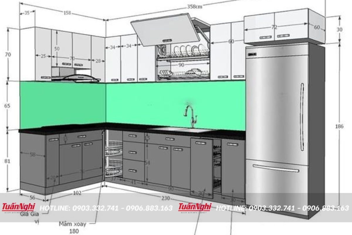 Kích thước cánh tủ bếp
