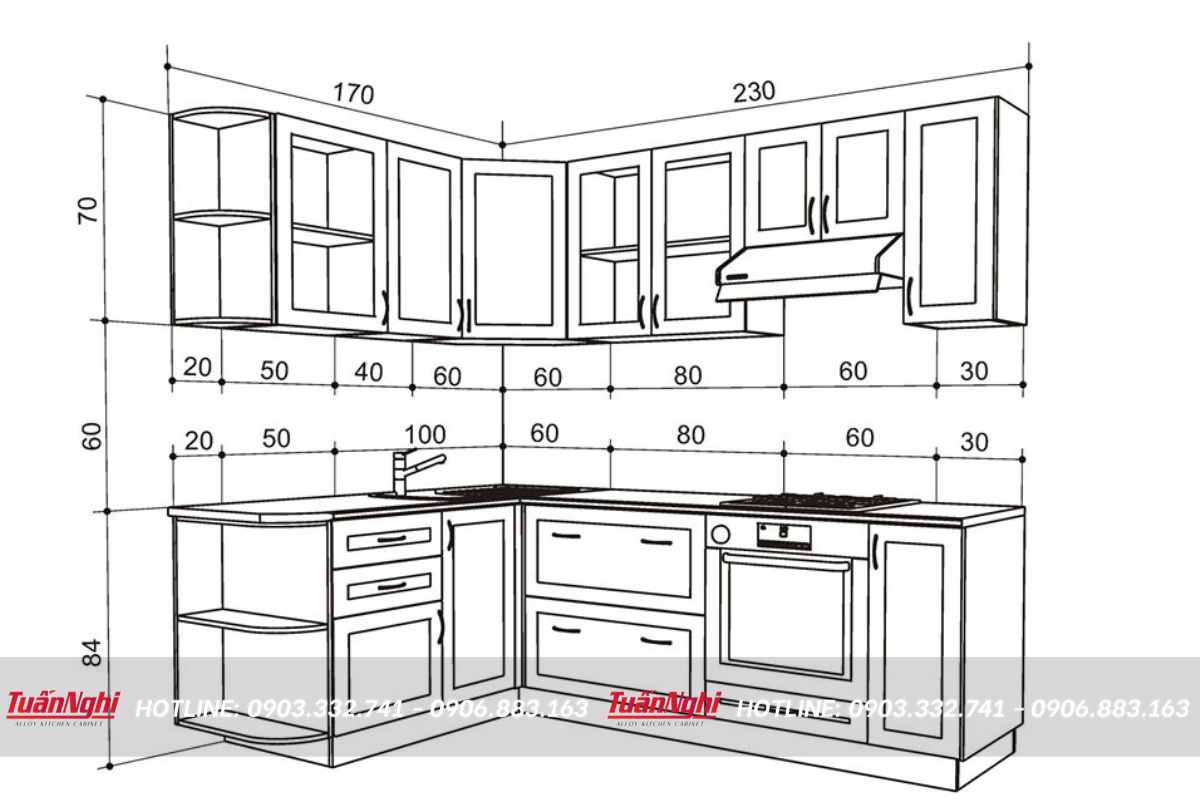 Kích thước tủ bếp dưới
