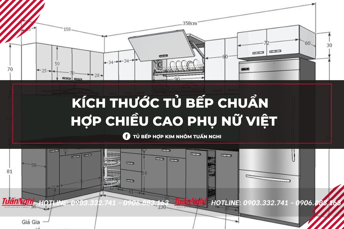 Kích thước tủ bếp tiêu chuẩn theo chiều cao người Việt Nam