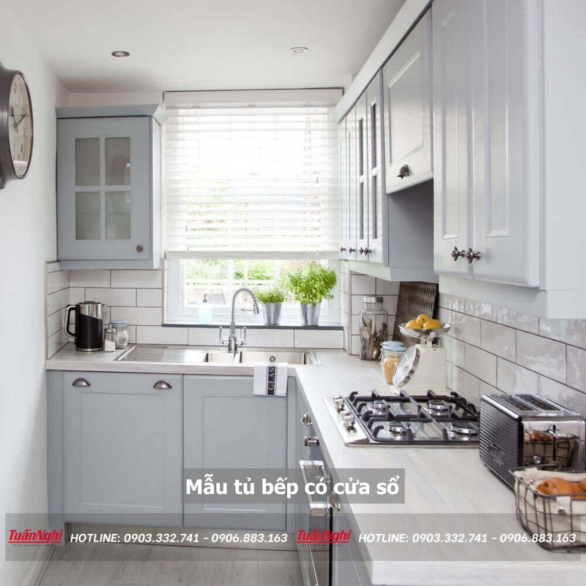 Mẫu tủ bếp có cửa sổ