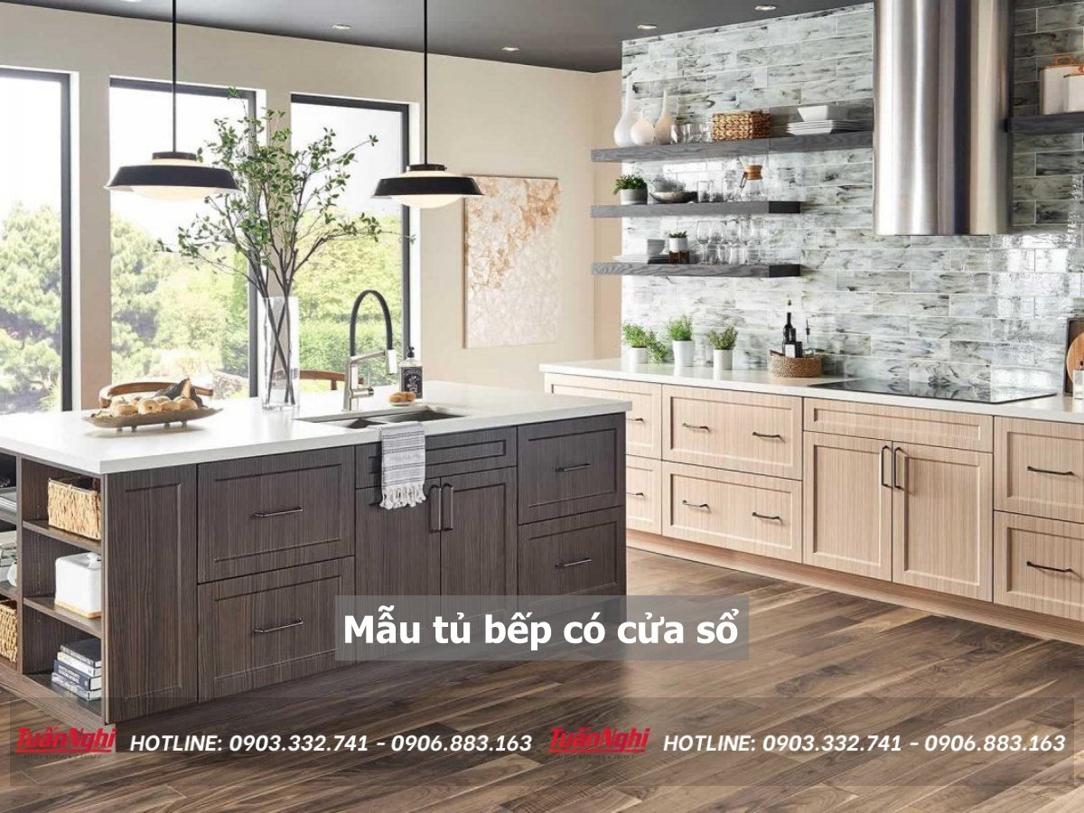 Mẫu tủ bếp có cửa sổ