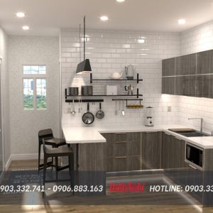 Tủ bếp chữ U hợp kim nhôm TB19