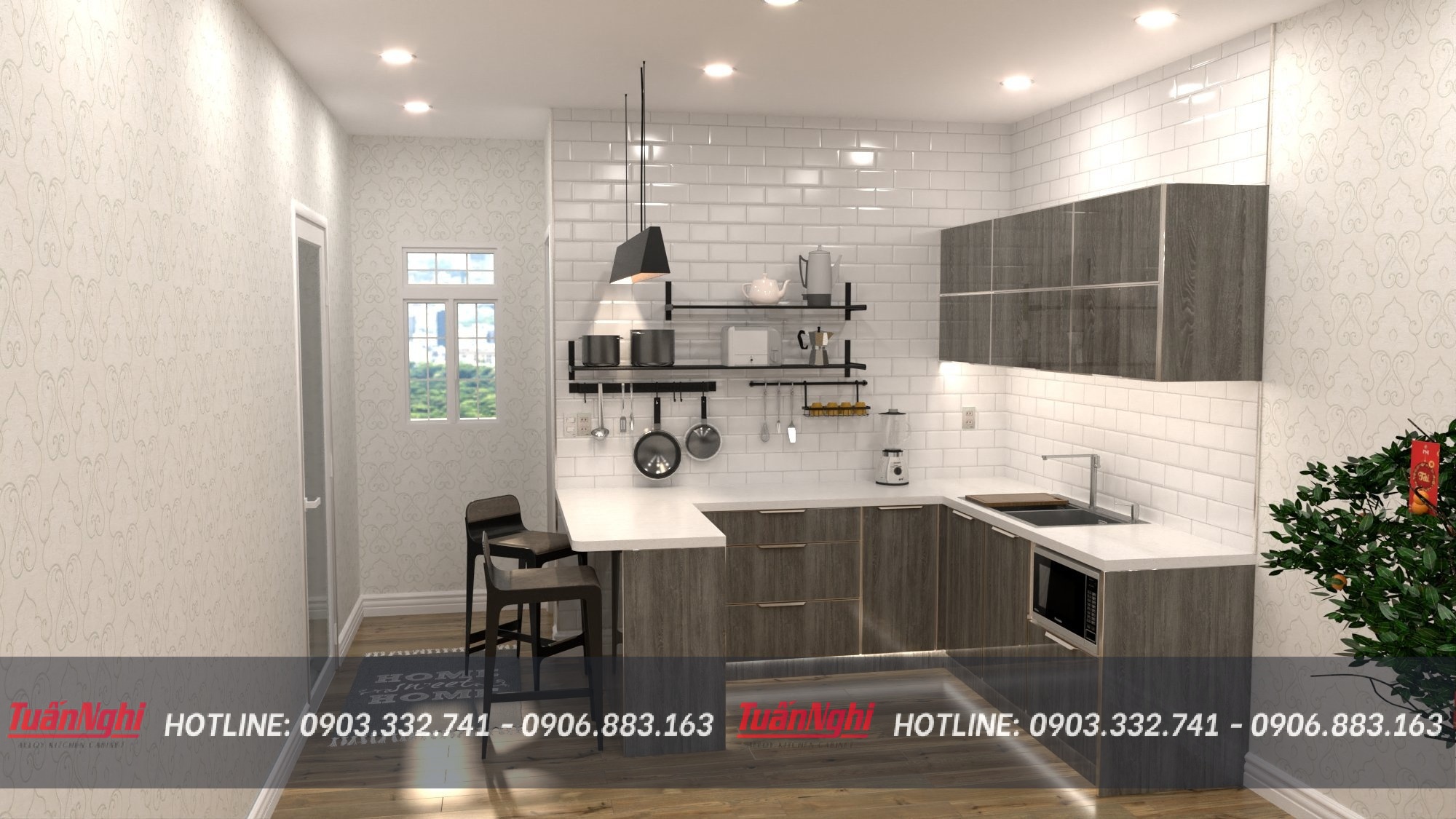 Tủ bếp chữ U hợp kim nhôm TB19