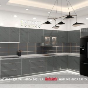 Quy trình thiết kế thi công tủ bếp chuyên nghiệp tại Tuấn Nghi 125 Tủ bếp chữ L hợp kim nhôm TB100