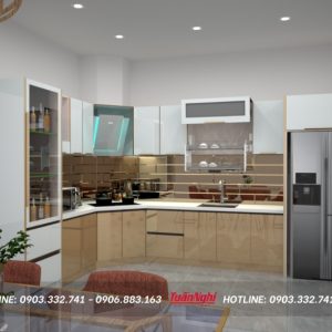 Tủ bếp chữ L hợp kim nhôm có tủ rượu TB65