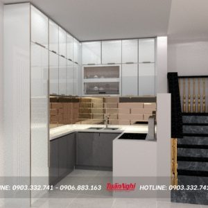 Quy trình thiết kế thi công tủ bếp chuyên nghiệp tại Tuấn Nghi 159 Tủ bếp chữ U hợp kim nhôm nhỏ gọn TB66