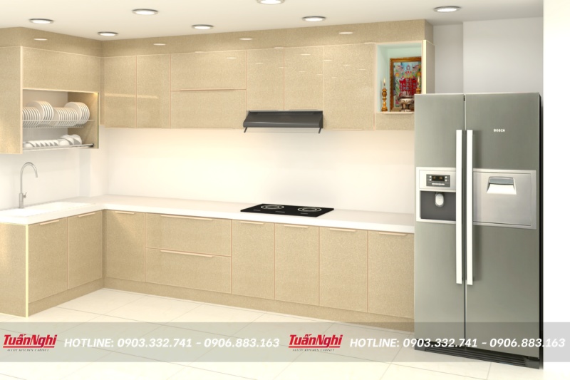 Tủ bếp chữ L hợp kim nhôm có bàn thờ TB70
